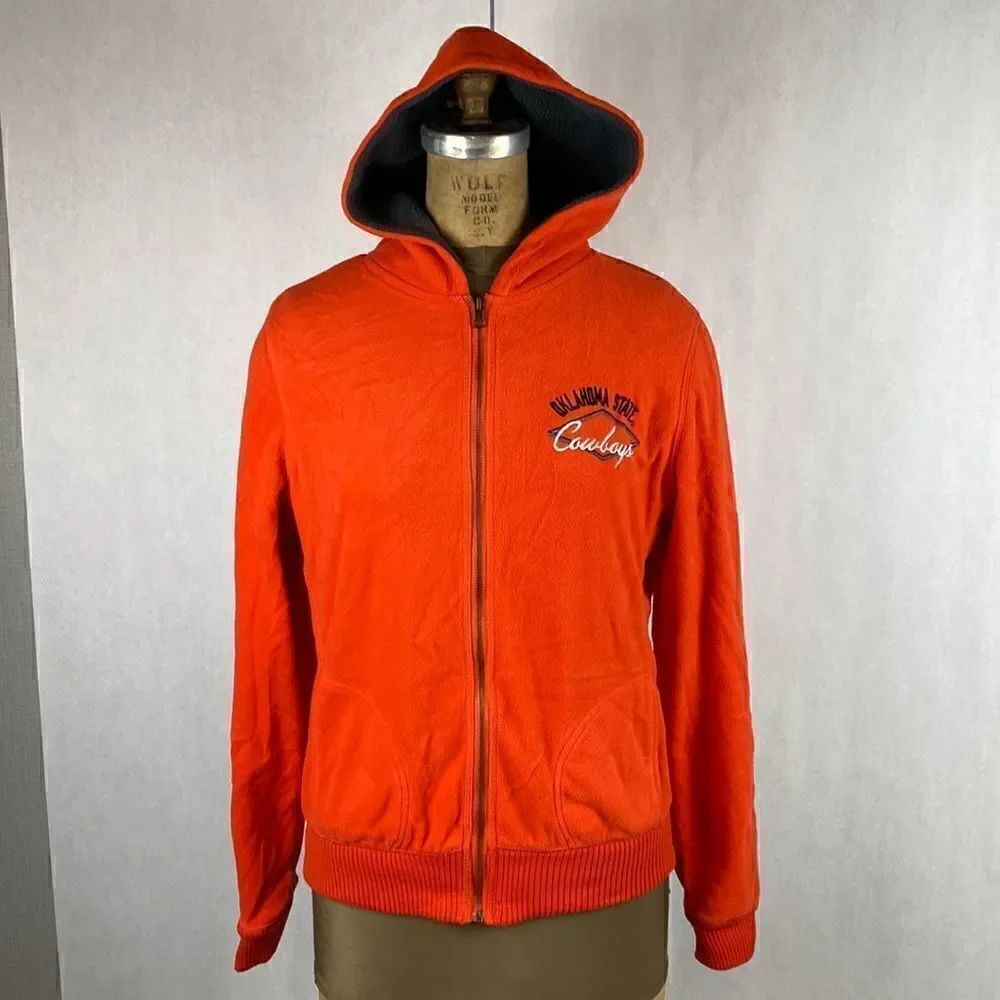OSU Cowboys Fleece Jacket Large Hood Full Zip Orange Oklahoma State University